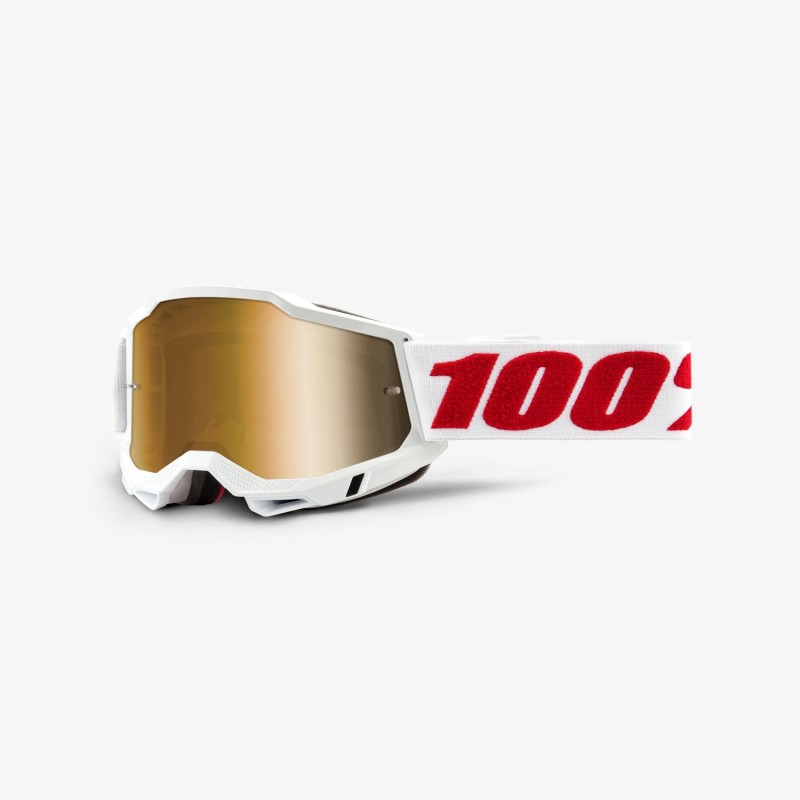 Gogle 100% ACCURI 2 Goggle Denver - True Gold Lens - Gogle ACCURI 2 kolor biały/czerwony szyba złota